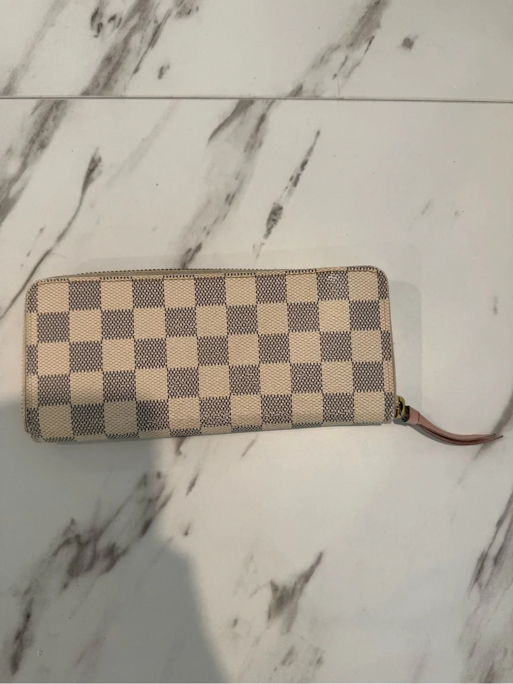 Louis Vuitton Damier Azur Zip-Around Wallet with Pink Pull